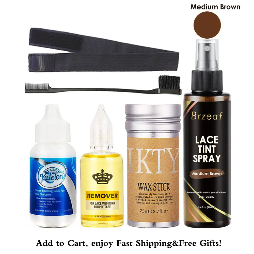 Colle imperméable pour perruques à lace front, 38 ml, colle liquide adhésive pour cheveux, bâtonnet de cire pour perruque, spray colorant pour dentelle, bande élastique fondante