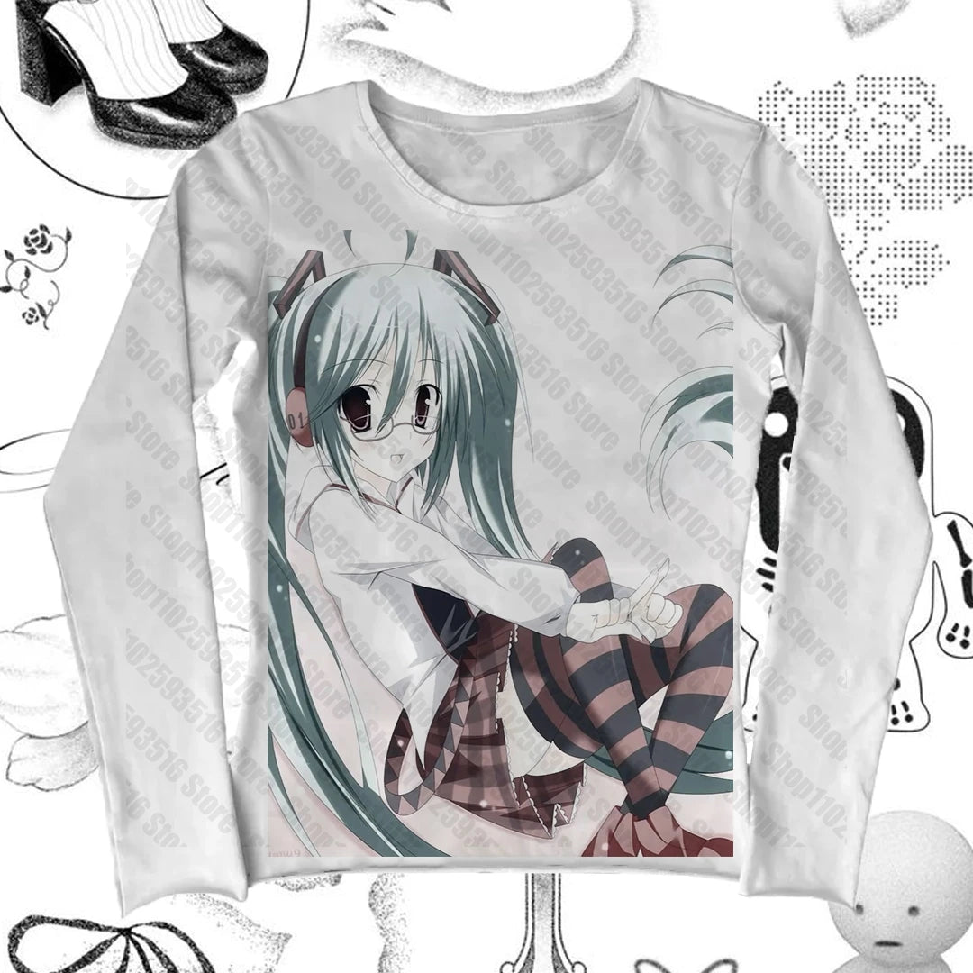 Gothic Japanese Y2k Kitty Woman Clothes for Women Long Sleeve Female Clothing Harajuku Kpop 90s Clothes Vintage Graphic Tees Y2k