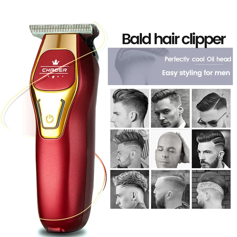 Tondeuse à cheveux professionnelle puissante pour hommes, lame en T de 0 mm, tondeuse électrique rechargeable, machine de coiffure et de rasage pour barbe