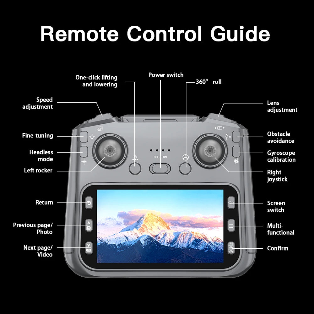 Drone AE19 GPS, écran LCD 4,3", double caméra 8K/4K, rotation à 360° avec détection d'obstacles, 3 options de batterie, quadricoptère radiocommandé professionnel, idéal pour les cadeaux et les voyages.