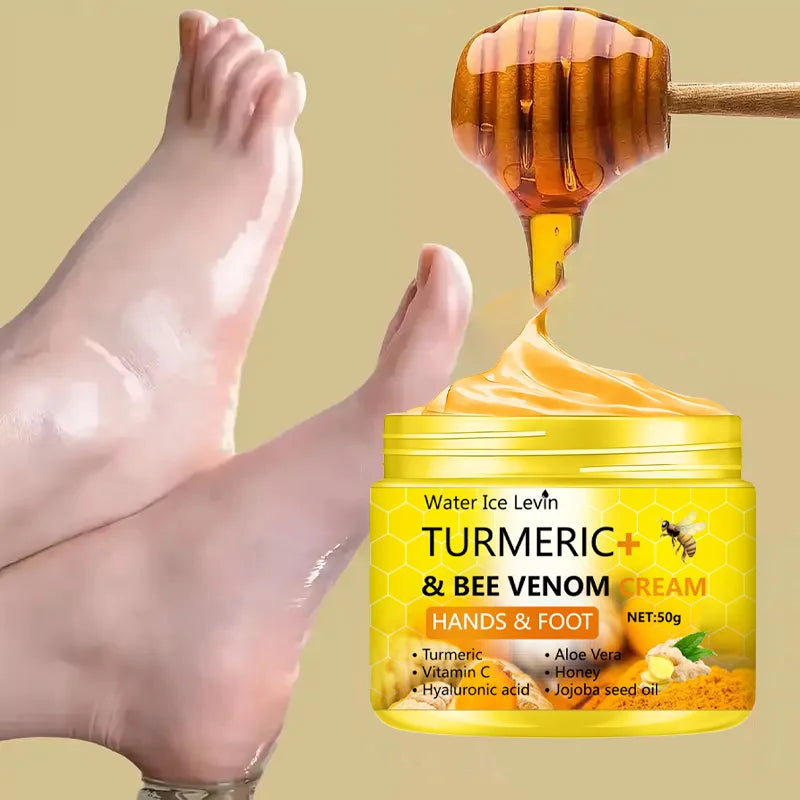Crème anti-dessèchement pour les pieds et les mains fendillés au curcuma et au venin d'abeille, soin réparateur pour éliminer les peaux mortes des pieds et des mains (50 g).