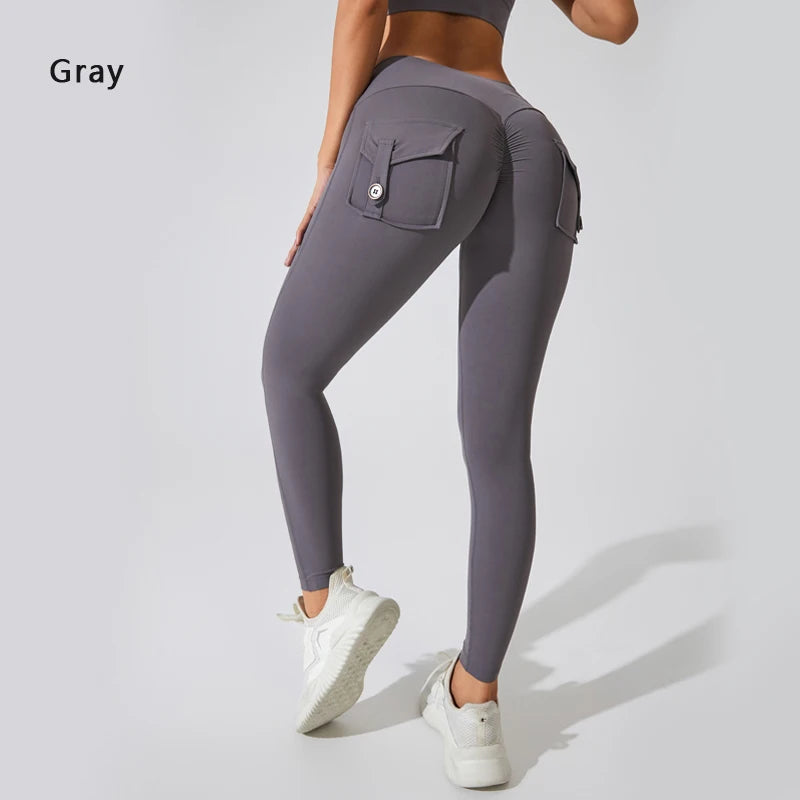 Pantalon de yoga en nylon DIAS FIT JOY, avec poches arrière, effet push-up, respirant et sans coutures apparentes.