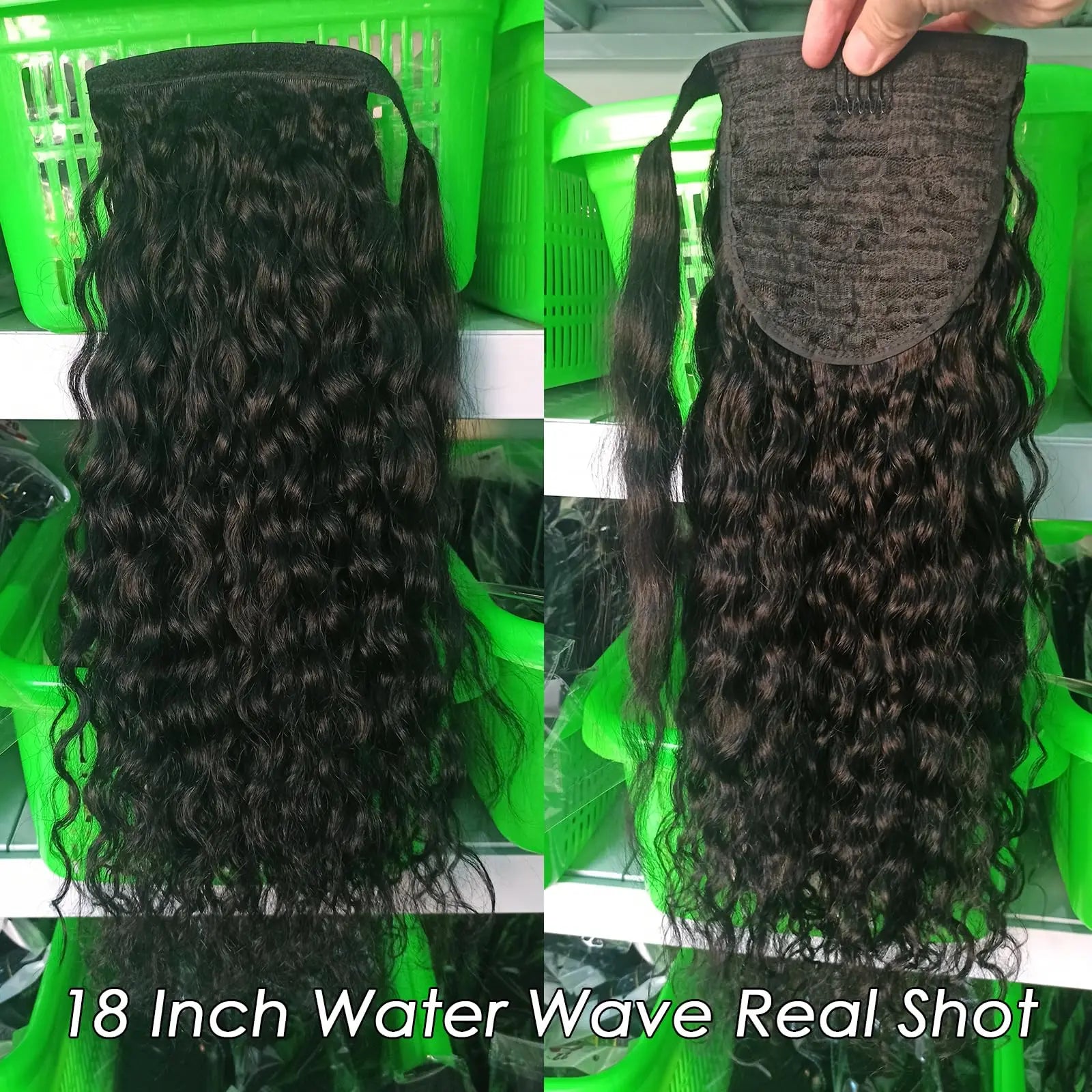 Queue de cheval lisse de 25 à 80 cm, confectionnée à la machine, avec clips magiques, extensions de cheveux humains brésiliens Remy noirs et bouclés.