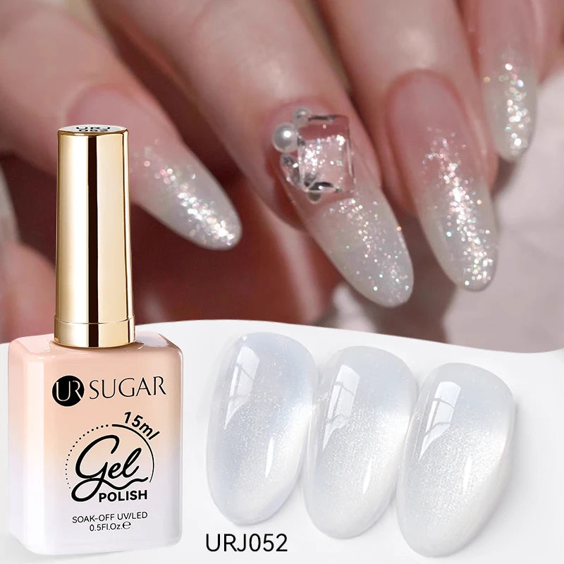Vernis gel semi-permanent UR SUGAR 15 ml, couleur blanc laiteux translucide, effet gelée, UV, semi-permanent, pour nail art, à dissoudre. Dernière tendance.