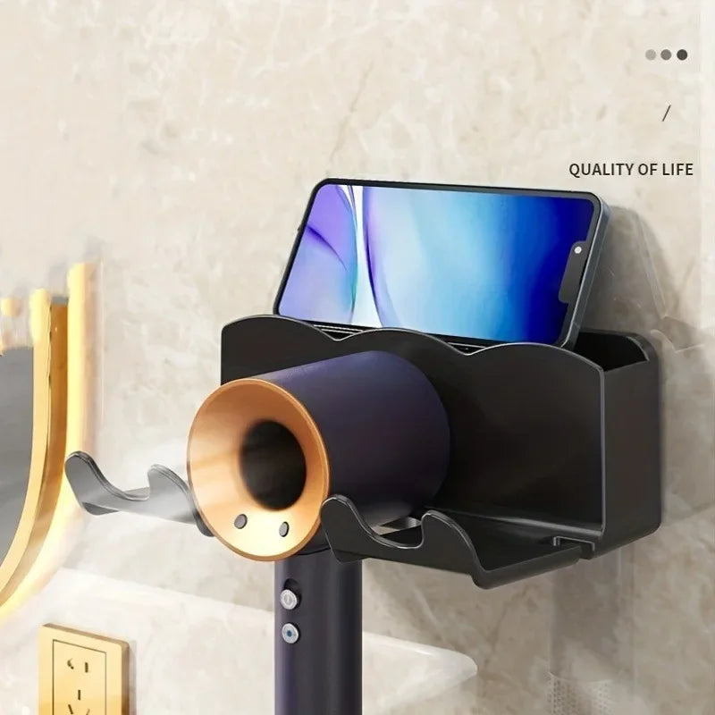 1 support de rangement pour sèche-cheveux, fixation murale non perforée pour salle de bain, rangement pour conduit d'aération de salle de bain