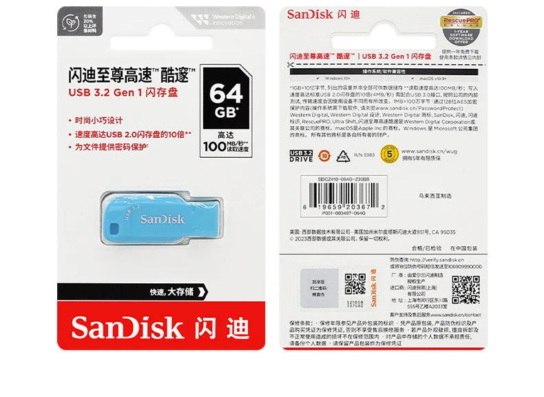 Clé USB 3.2 Sandisk CZ410 100 % originale, 32 Go, 64 Go, 128 Go, mini-clé USB haute vitesse.