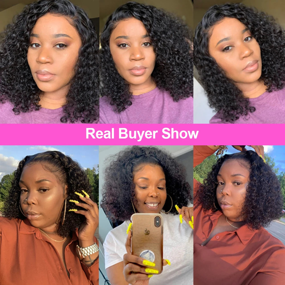 Perruques bouclées au carré, cheveux humains brésiliens, 13x4 Deep Water Wave, perruques frontales en dentelle 5x1 et 13x1 avec raie en T, pour femmes, pré-épilées à 200 %.