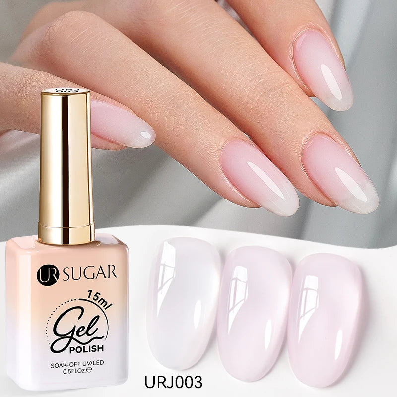 Vernis gel semi-permanent UR SUGAR 15 ml, couleur blanc laiteux translucide, effet gelée, UV, semi-permanent, pour nail art, à dissoudre. Dernière tendance.