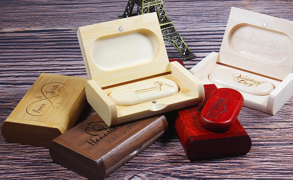 JASTER Lot de 10 clés USB 2.0 en bois (logo personnalisable) - 4 Go, 8 Go, 16 Go, 32 Go, 64 Go, 128 Go - Cadeau de mariage