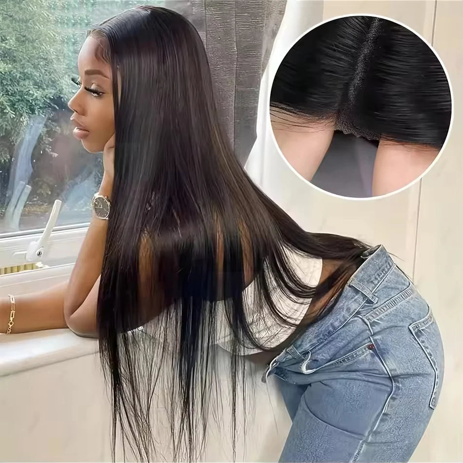 Perruques sans colle en cheveux humains, prêtes à porter, raides comme des baguettes, 76 cm (30 pouces), pré-coupées, avec fermeture en dentelle HD 4x4 ou 5x5. 100 % cheveux humains.