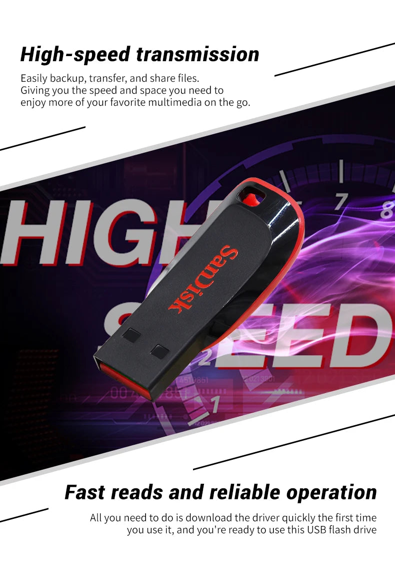 Clé USB SanDisk Cruzer Blade originale 16 Go, 32 Go, 64 Go, 128 Go, disque de stockage USB portable pour ordinateur
