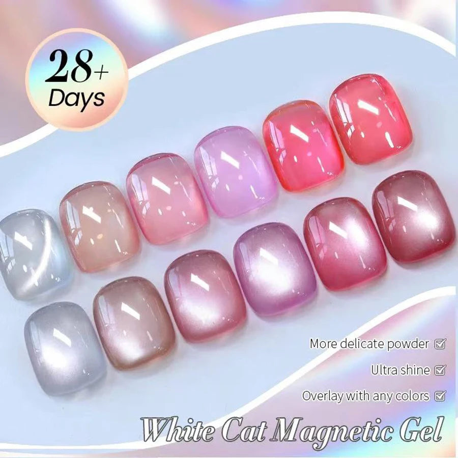 Vernis à ongles gel blanc effet œil de chat TC Flow Light (1 à 9 pièces) - Ultra brillant, semi-permanent, UV, effet miroir, aimant pour ongles