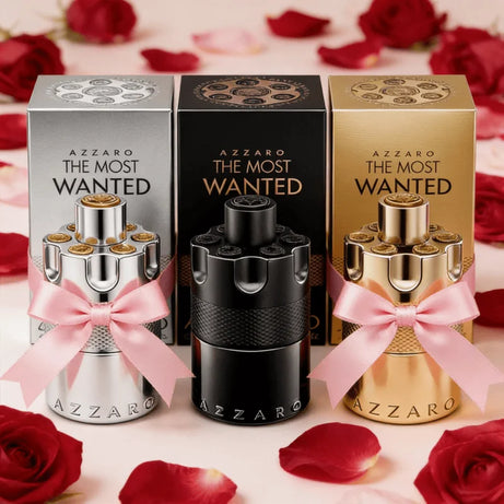 AZZARO WANTED Parfums pour hommes, flacons élégants, métalliques et colorés (argent/or/noir/bleu), éditions premium, parfum léger