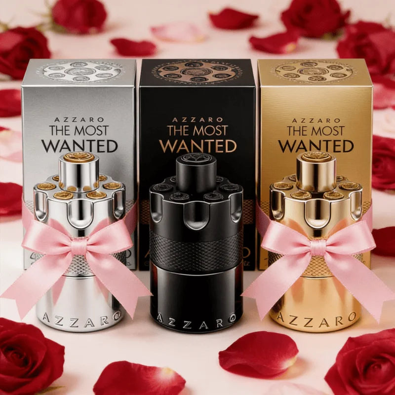 AZZARO WANTED Parfums pour hommes, flacons élégants, métalliques et colorés (argent/or/noir/bleu), éditions premium, parfum léger