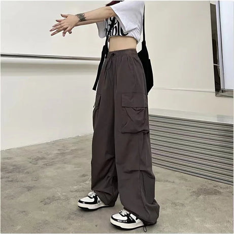 Pantalon cargo ample et décontracté pour femme, taille basse, style jogging, pantalon technique à cordon de serrage, jambes larges, style streetwear Y2K