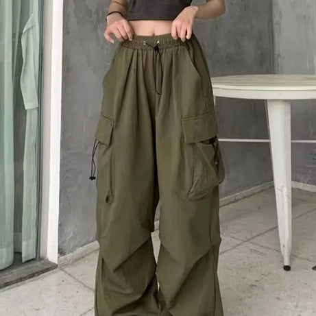 Pantalon cargo ample et décontracté pour femme, taille basse, style jogging, pantalon technique à cordon de serrage, jambes larges, style streetwear Y2K