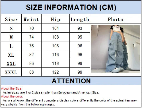 Pantalon cargo femme Y2K taille haute streetwear hip-hop grandes poches, pantalon de survêtement ample à cordon de serrage taille basse décontracté