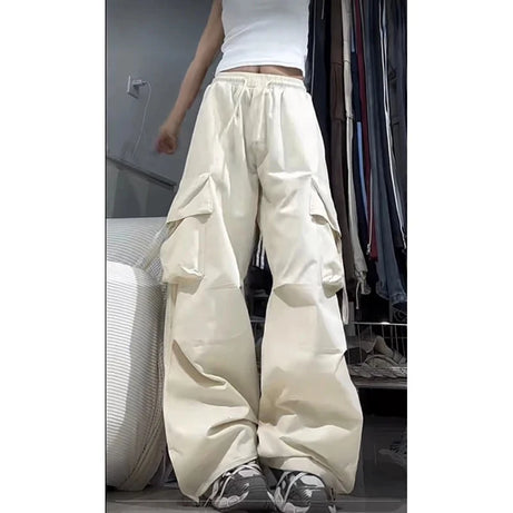 Pantalon cargo femme Y2K taille haute streetwear hip-hop grandes poches, pantalon de survêtement ample à cordon de serrage taille basse décontracté
