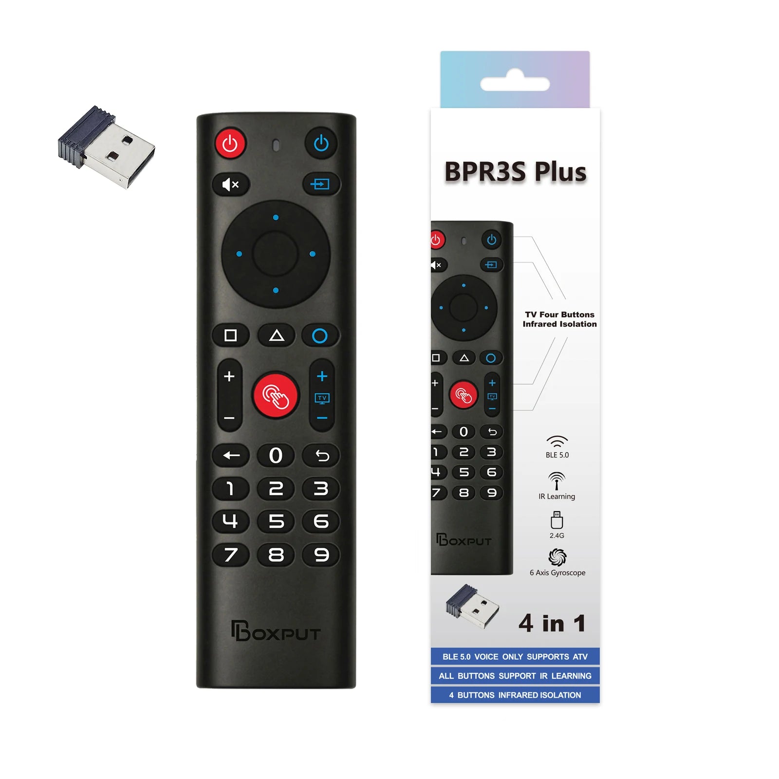 Télécommande sans fil BPR3S PLUS BT Air Mouse avec fonction vocale, apprentissage infrarouge et gyroscope pour boîtier TV Android/PC. Compatible avec les systèmes Android TV et Android TV.