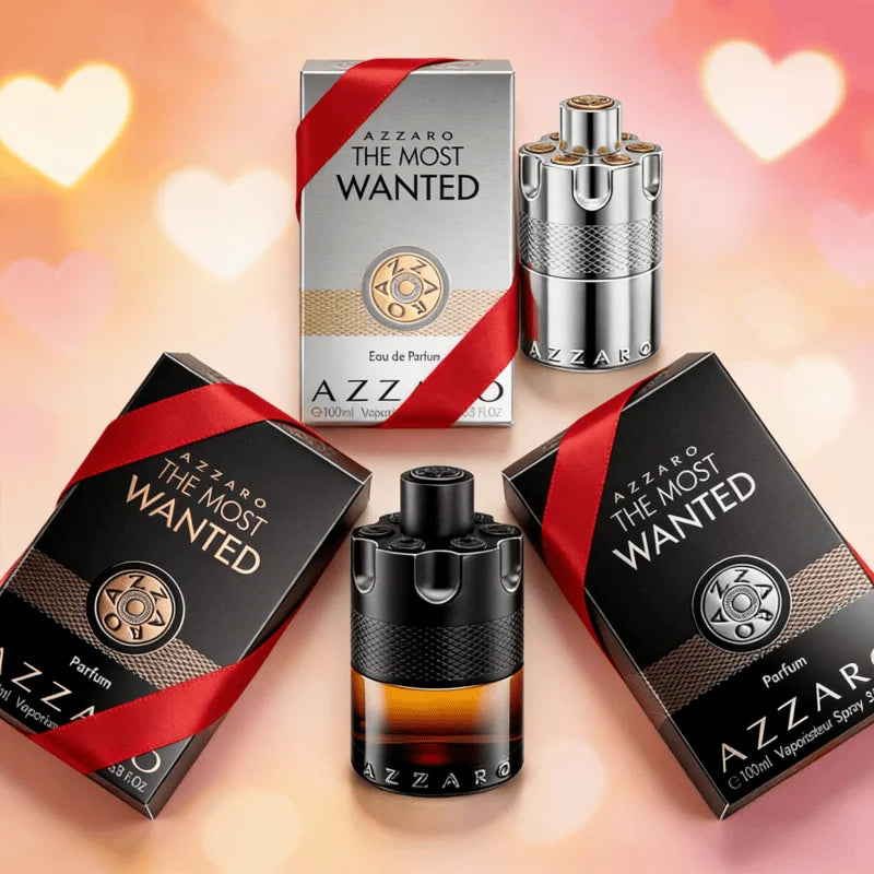 AZZARO WANTED Parfums pour hommes, flacons élégants, métalliques et colorés (argent/or/noir/bleu), éditions premium, parfum léger