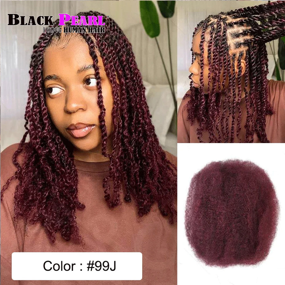 Cheveux Black Pearl Top QVR péruviens crépus bouclés mini twist 50 g/pièce, cheveux humains crépus afro en vrac pour tresses, 100 % cheveux Remy.