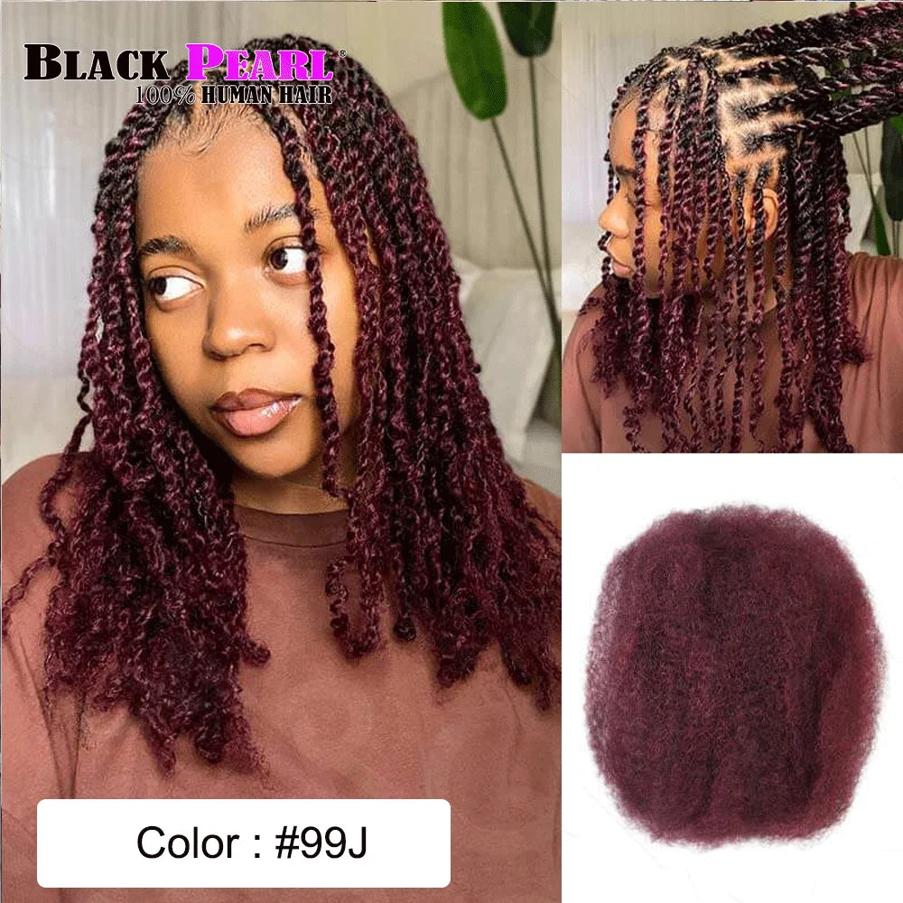 Cheveux Black Pearl Top QVR péruviens crépus bouclés mini twist 50 g/pièce, cheveux humains crépus afro en vrac pour tresses, 100 % cheveux Remy.
