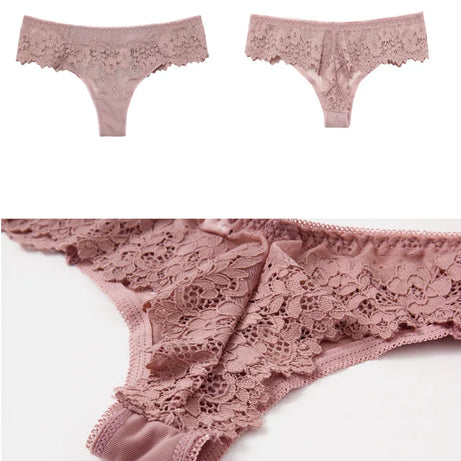 Meet'r Lingerie Femme Sexy en Dentelle Tentation Culotte Taille Basse Broderie String Transparent Ajouré Sous-vêtements Femme G string