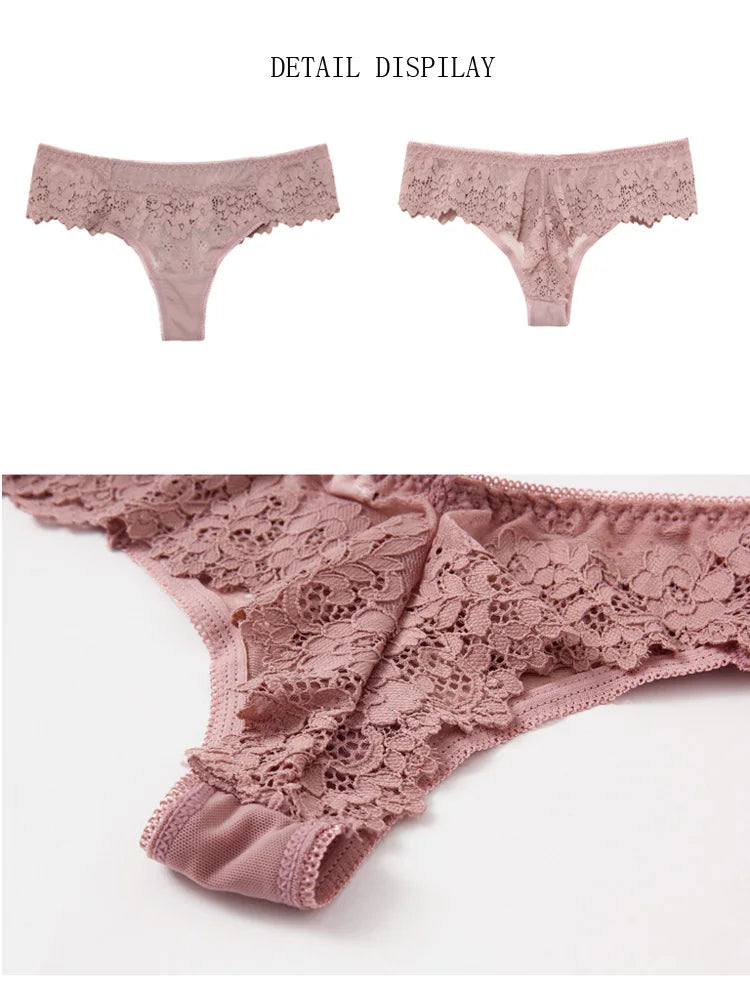 Meet'r Lingerie Femme Sexy en Dentelle Tentation Culotte Taille Basse Broderie String Transparent Ajouré Sous-vêtements Femme G string