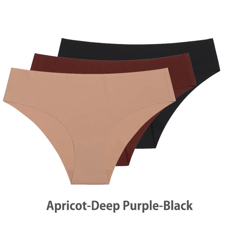 Ensemble de 3 culottes sans coutures pour femme, respirantes, taille basse, sexy, en soie unie, invisibles.