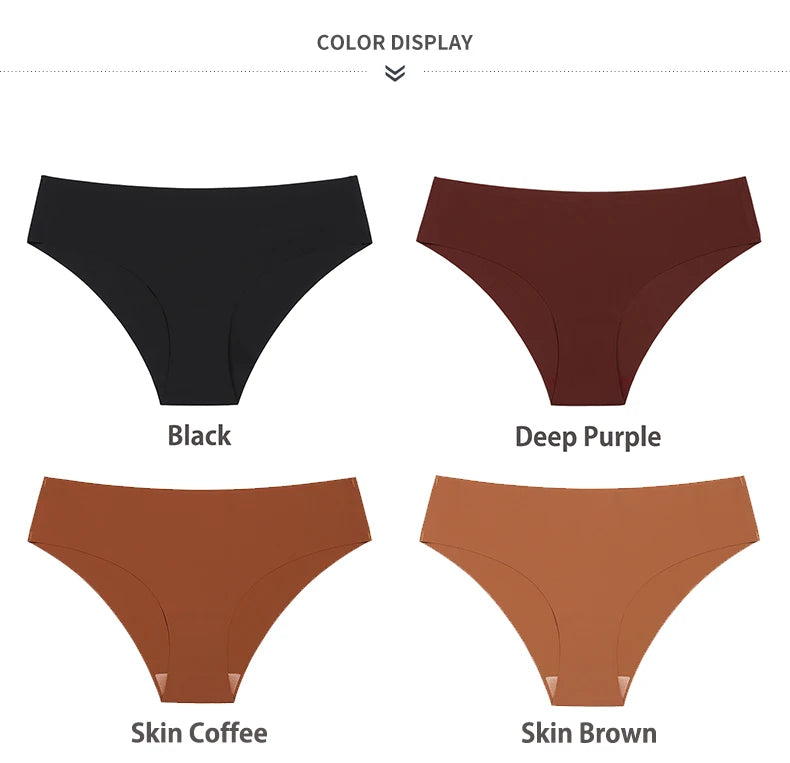 Ensemble de 3 culottes sans coutures pour femme, respirantes, taille basse, sexy, en soie unie, invisibles.