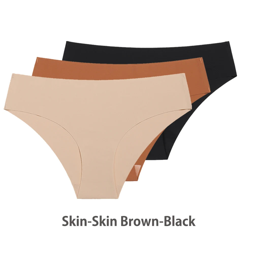 Ensemble de 3 culottes sans coutures pour femme, respirantes, taille basse, sexy, en soie unie, invisibles.
