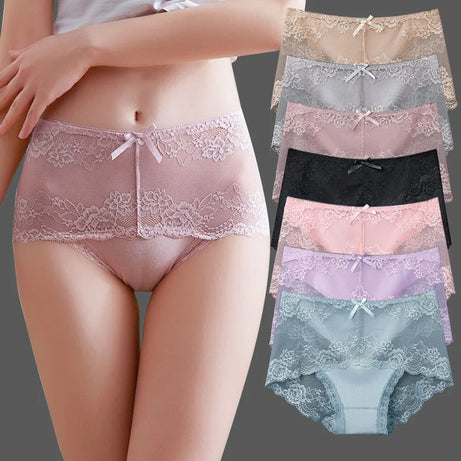 Lot de 7 culottes en coton transparent et dentelle, confortables et antibactériennes, grandes tailles, lingerie sexy pour femme