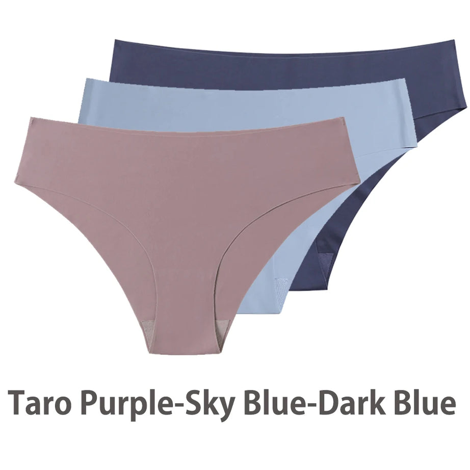 Ensemble de 3 culottes sans coutures pour femme, respirantes, taille basse, sexy, en soie unie, invisibles.