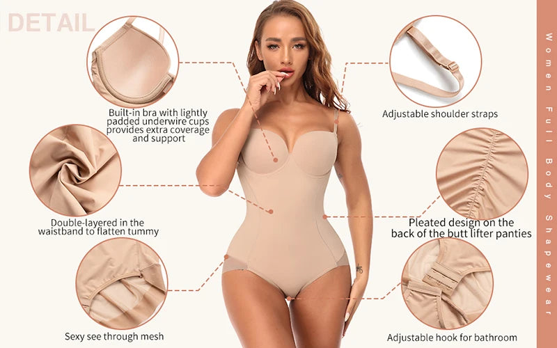 Body gainant pour femme, culotte push-up ventre-fesses, gaine amincissante, sous-vêtements sculptants pour le corps