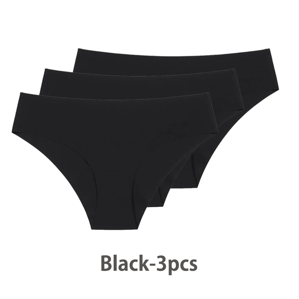 Ensemble de 3 culottes sans coutures pour femme, respirantes, taille basse, sexy, en soie unie, invisibles.