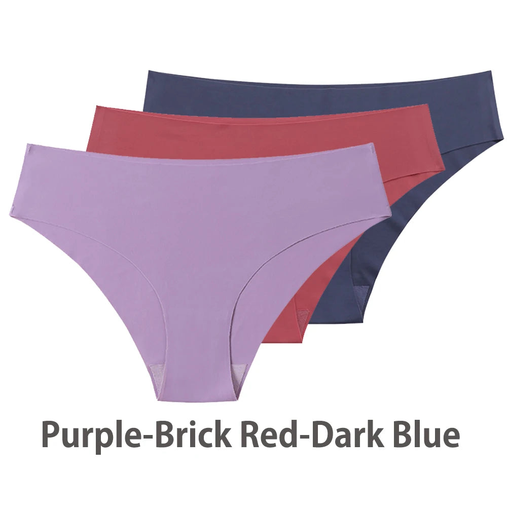 Ensemble de 3 culottes sans coutures pour femme, respirantes, taille basse, sexy, en soie unie, invisibles.