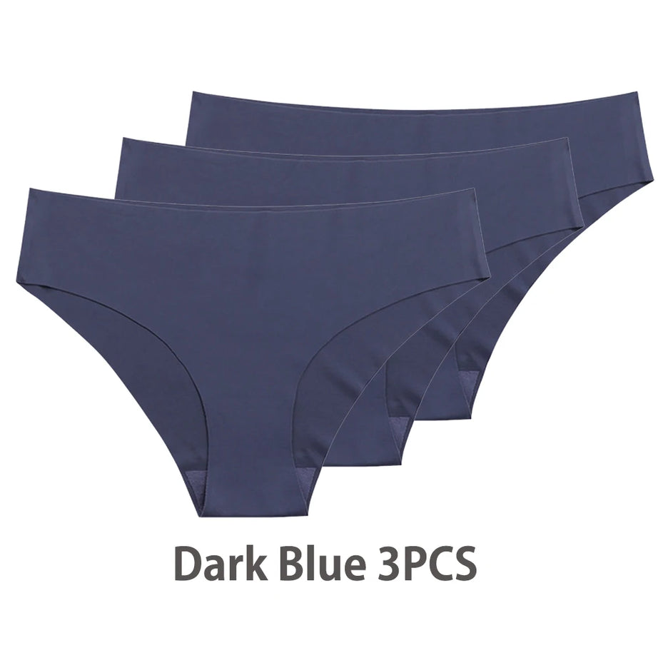 Ensemble de 3 culottes sans coutures pour femme, respirantes, taille basse, sexy, en soie unie, invisibles.