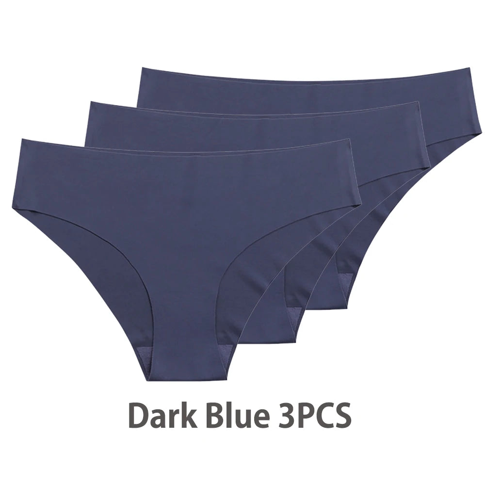 Ensemble de 3 culottes sans coutures pour femme, respirantes, taille basse, sexy, en soie unie, invisibles.