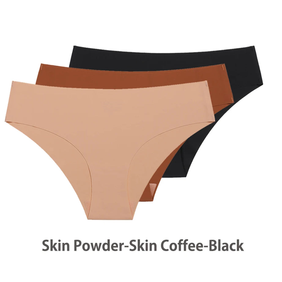 Ensemble de 3 culottes sans coutures pour femme, respirantes, taille basse, sexy, en soie unie, invisibles.