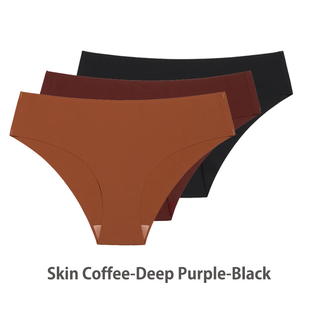 Ensemble de 3 culottes sans coutures pour femme, respirantes, taille basse, sexy, en soie unie, invisibles.