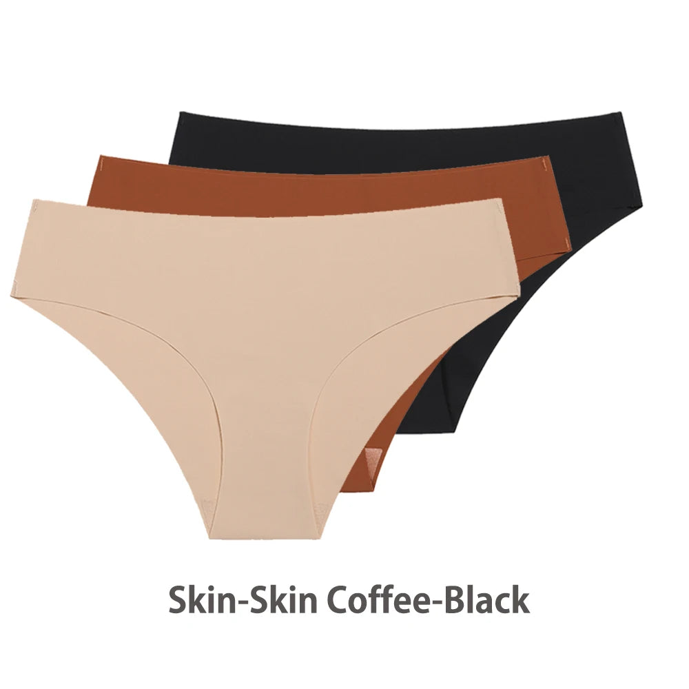 Ensemble de 3 culottes sans coutures pour femme, respirantes, taille basse, sexy, en soie unie, invisibles.