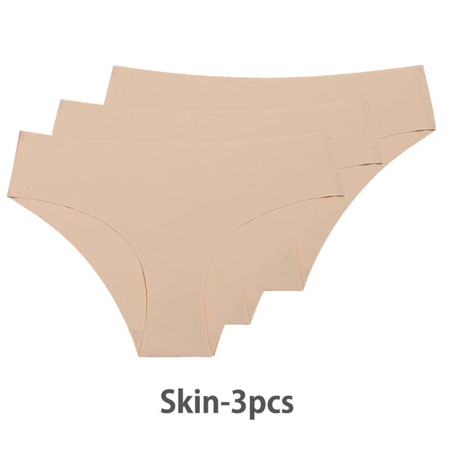 Ensemble de 3 culottes sans coutures pour femme, respirantes, taille basse, sexy, en soie unie, invisibles.