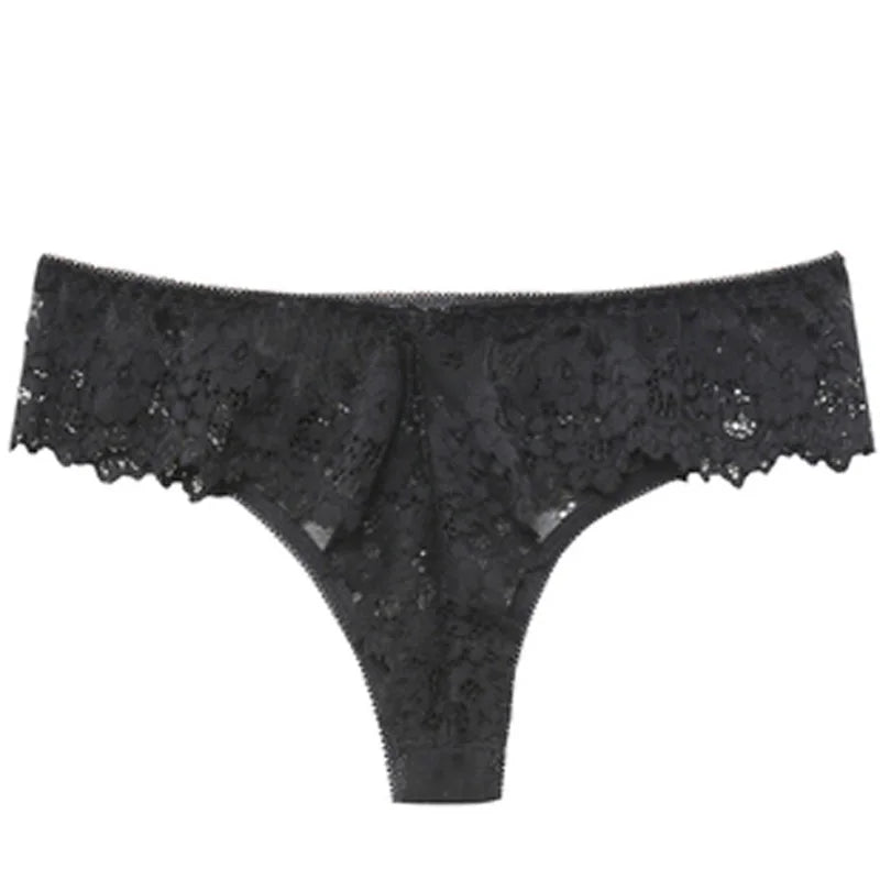 Meet'r Lingerie Femme Sexy en Dentelle Tentation Culotte Taille Basse Broderie String Transparent Ajouré Sous-vêtements Femme G string