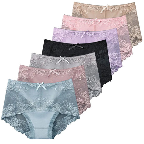 Lot de 7 culottes en coton transparent et dentelle, confortables et antibactériennes, grandes tailles, lingerie sexy pour femme