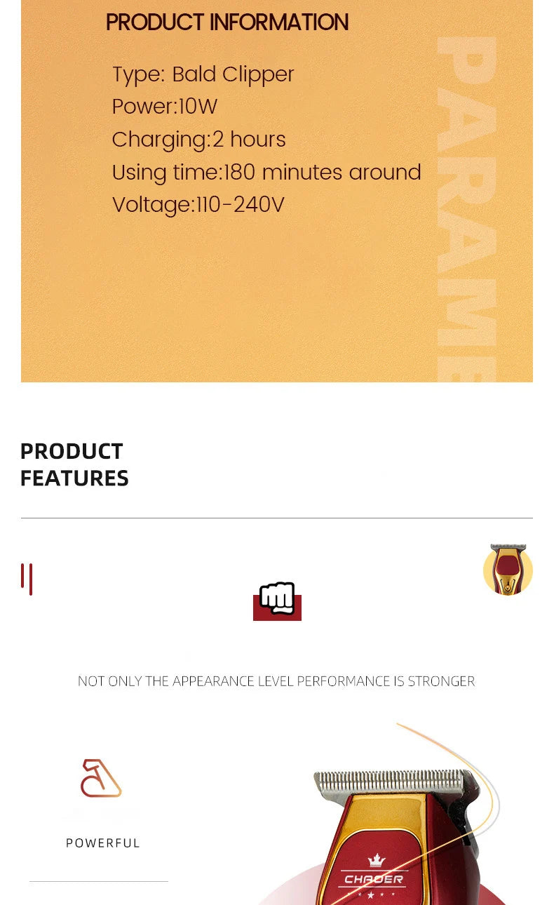 Tondeuse à cheveux professionnelle puissante pour hommes, lame en T de 0 mm, tondeuse électrique rechargeable, machine de coiffure et de rasage pour barbe