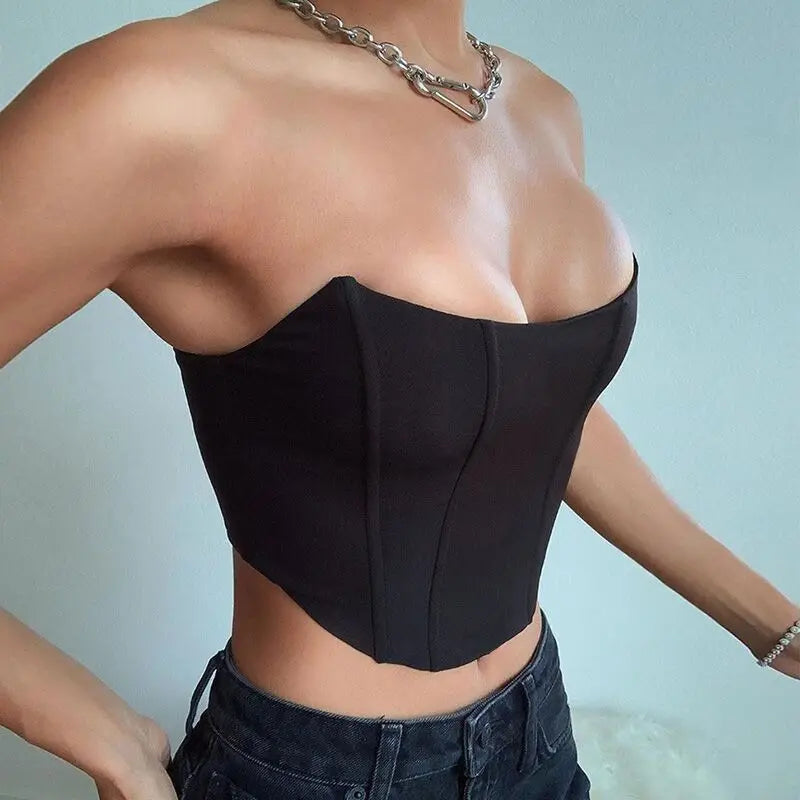 Débardeur sans manches à épaules dénudées, corset court sexy, sous-vêtements féminins, bustier dos nu uni
