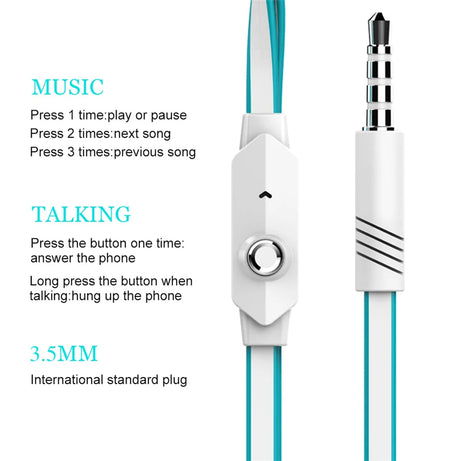 Écouteurs filaires Extra Bass avec microphone et prise jack 3,5 mm, style Noodles, pour Samsung