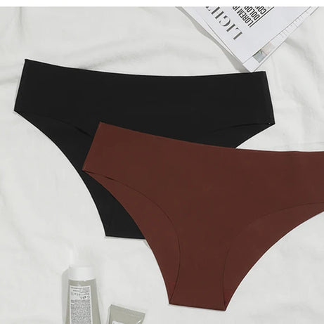 Ensemble de 3 culottes sans coutures pour femme, respirantes, taille basse, sexy, en soie unie, invisibles.