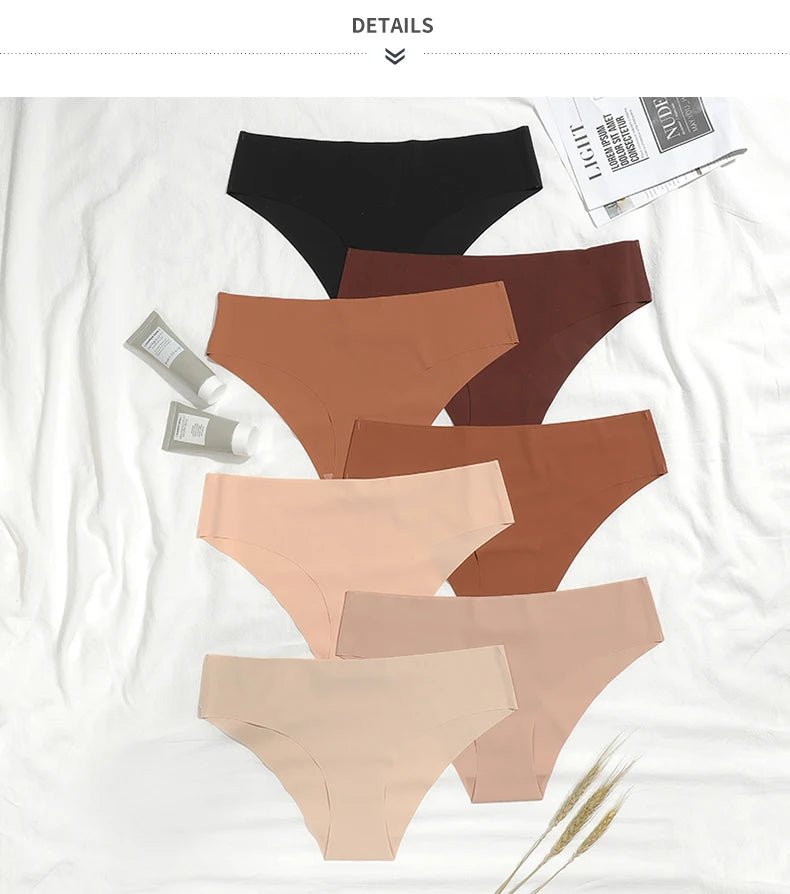 Ensemble de 3 culottes sans coutures pour femme, respirantes, taille basse, sexy, en soie unie, invisibles.