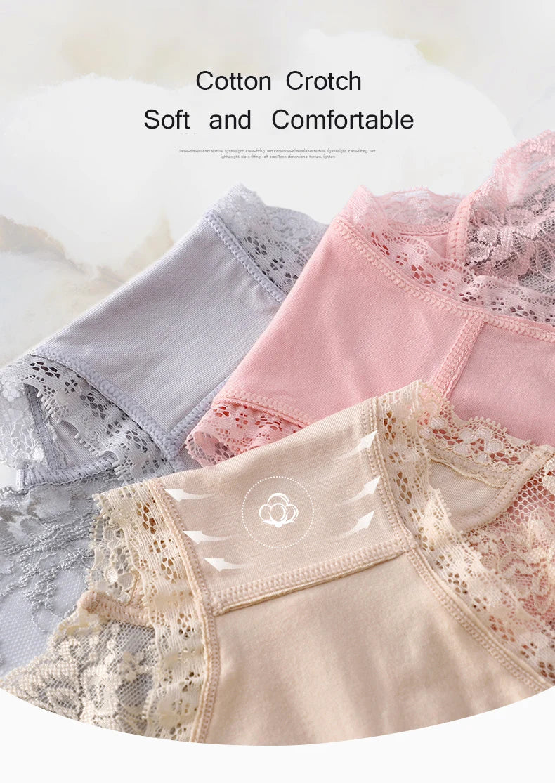 Lot de 7 culottes en coton transparent et dentelle, confortables et antibactériennes, grandes tailles, lingerie sexy pour femme